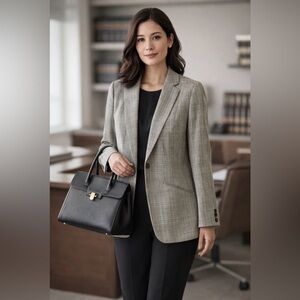 T Tahari Gray Plaid Blazer